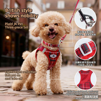 Conjunto de Três Peças de Peitoral para Cães Clássico Xadrez Pet Classic: Coleira Decompressora, Colete Estilo Peitoral e Peitoral de Ano Novo para Cães