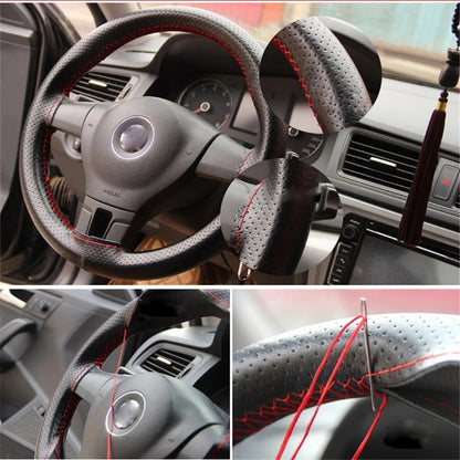 Universal microfiber leather car steering wheel cover stitching style fits steering wheel diameter up to 38cm