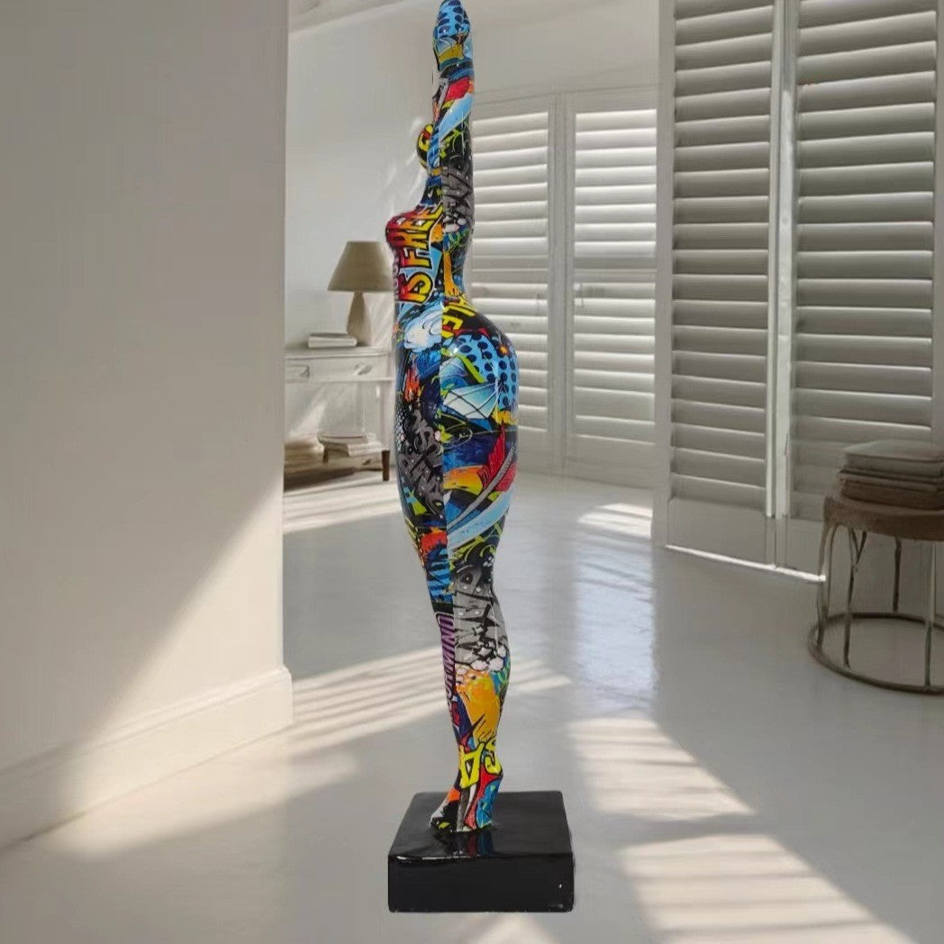 Europe Resin Decoration Home Wine Cabinet Ornaments Action Figures Statue Graffiti Yoga Weight Loss Woman Living Room Decor New
