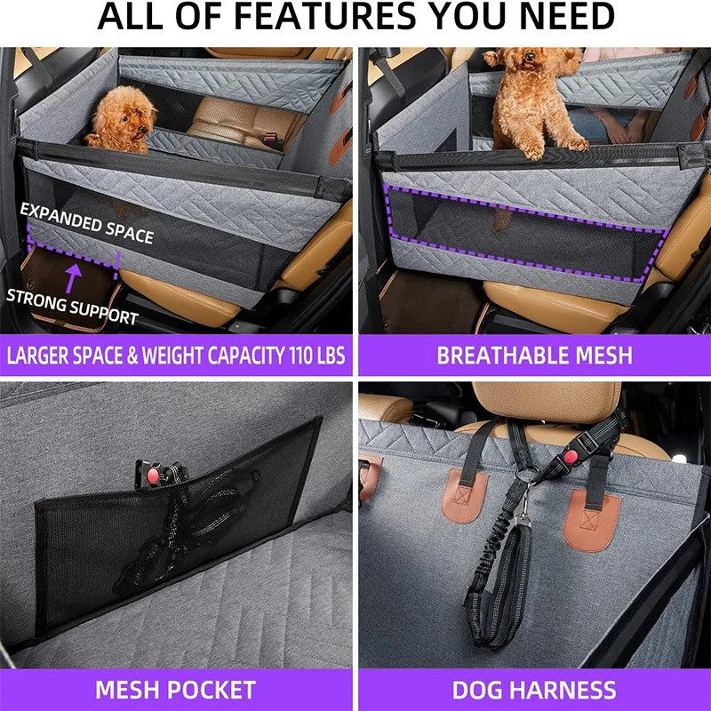Cama Ninho para Carro para Pets, Extensor de Rede para Banco Traseiro de Cobertura Total para Carros, Impermeável e à Prova de Arranhões com Bolso de Malha para Cães de Todos os Tamanhos
