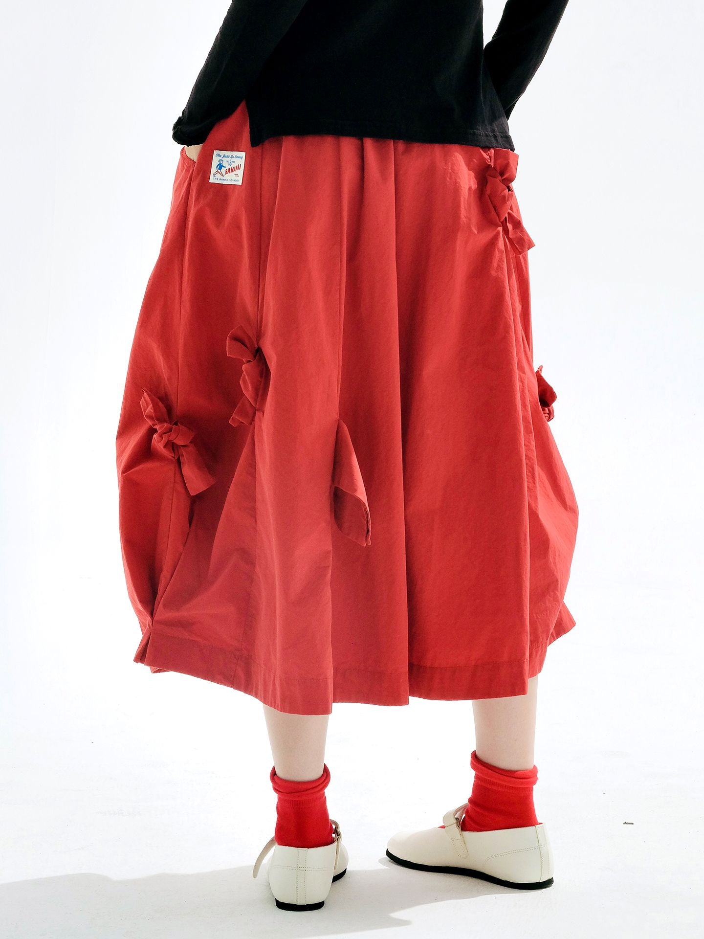 imakokoni 2025 Early Autumn Artistic Washed Braided Bow Half-Dress Casual Retro Women's A-Line Skirt255188