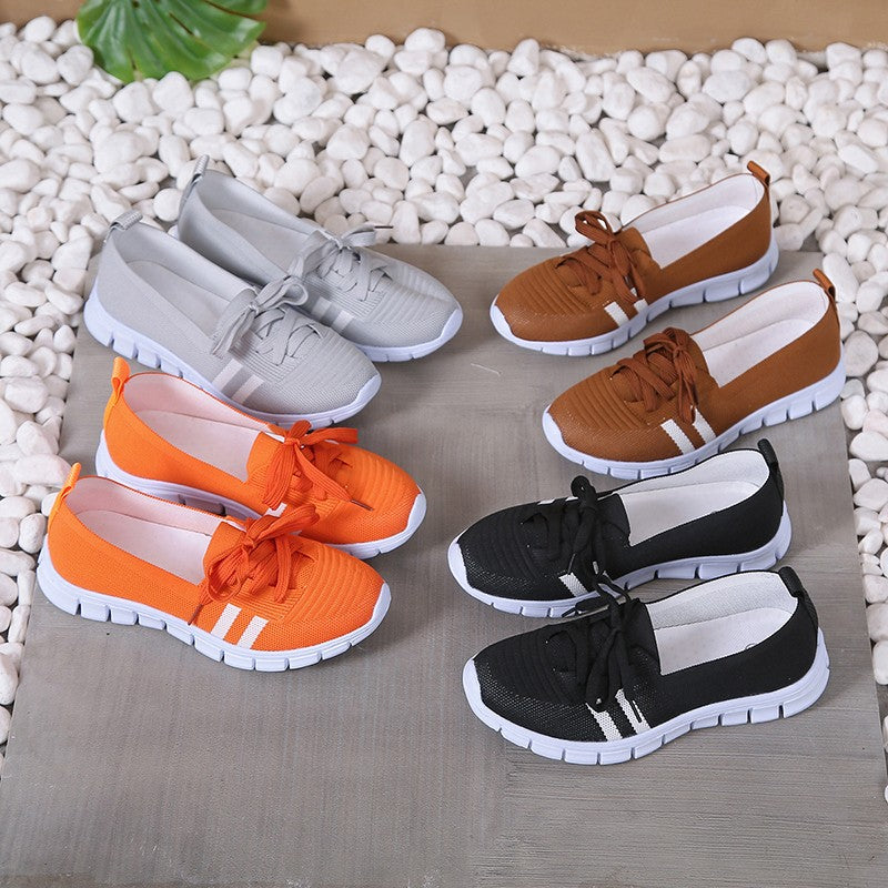 Fashion Striped Knitted Flats Women 2025 Summer Soft Sole Non Slip Walking Shoes Woman Plus Size 36-43 Low Heel Loafer Female