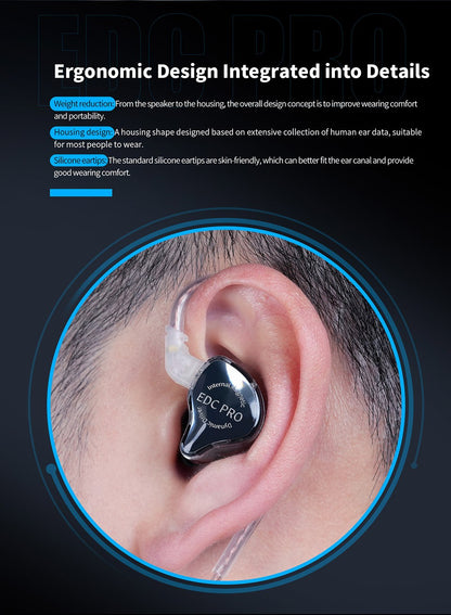 KZ EDC PRO Earphone Professional High-Sensitivity Large Dynamic Earbuds HiFi Bass Music IEM Headphone 2Pin Detachable Cable