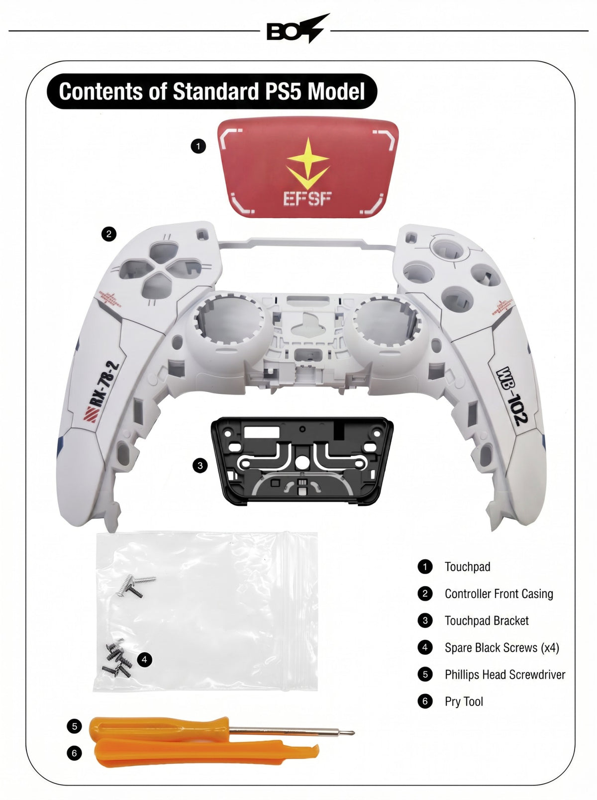 For PS5 Controller Shell, Mecha Style Custom Faceplate Cover with Touchpad for DualSense, Replacement for BDM-10/020/030/040/050