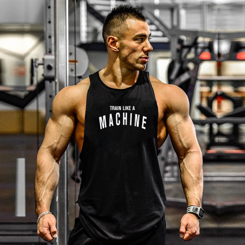 TRAIN LIKE A MACHINE Cotton Bodybuilding Tank Top Mens Workout Singlets Fitness Stringer Clothing  Sleeveless Men's casual vest