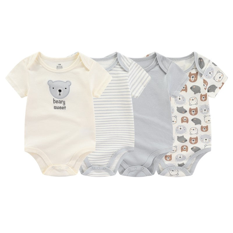 Unisex Bodysuits 4/5PCS Cotton Newborn Baby Girl Clothes Set Short Sleeve Print Baby Boy Clothes Summer Solid Color Bebes