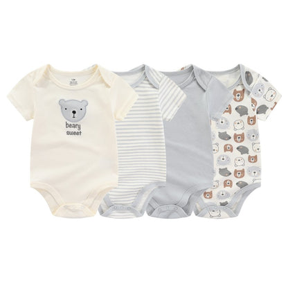 Unisex Bodysuits 4/5PCS Cotton Newborn Baby Girl Clothes Set Short Sleeve Print Baby Boy Clothes Summer Solid Color Bebes