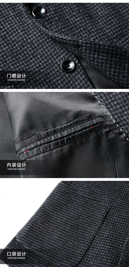 Autumn Winter New Fashion Men's Simple  Casual Business Trendy Loose Cotton Suit Blazers Male Houndstooth Coats Tops Clothes