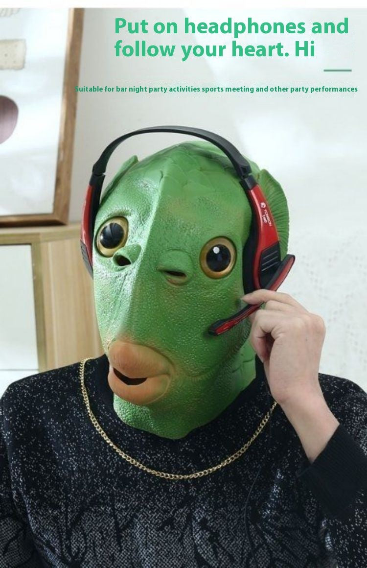 Green Fish Head Mask Toy Sand Sculpture Play Strange Green Fish Head Cover