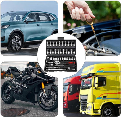 Conjunto de Soquetes de 46 Peças com Encaixe de 1/4", Chave Catraca Métrica com Soquetes CR-V de 4-14mm, Kits de Ferramentas Mecânicas para Reparo Automotivo Doméstico