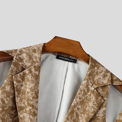 INCERUN Men Blazer Printing Hollow Out Lapel Long Sleeve Male Suit Streetwear Elegant Fashion Casual Thin Coats Men Blazer S-5XL