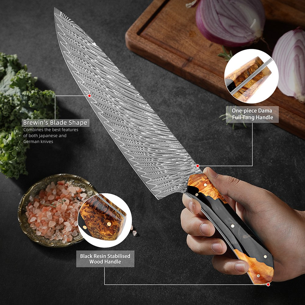 Conjunto de Facas de Chef XITUO Artesanais de Aço Damasco 1-5 peças, Facas de Cozinha Full Tang Extremamente Afiadas Santoku e Faca para Legumes, Cabo Ergonômico