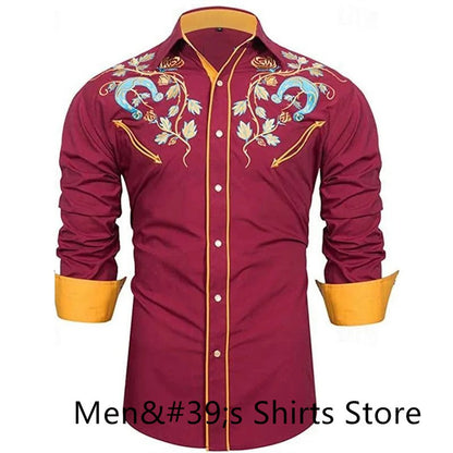 Vintage Men's Shirt 3D Printing Western Cowboy Shirt Casual Fashion Daily Vacation Long Sleeve Shirt Hawaiian Men's Clothing