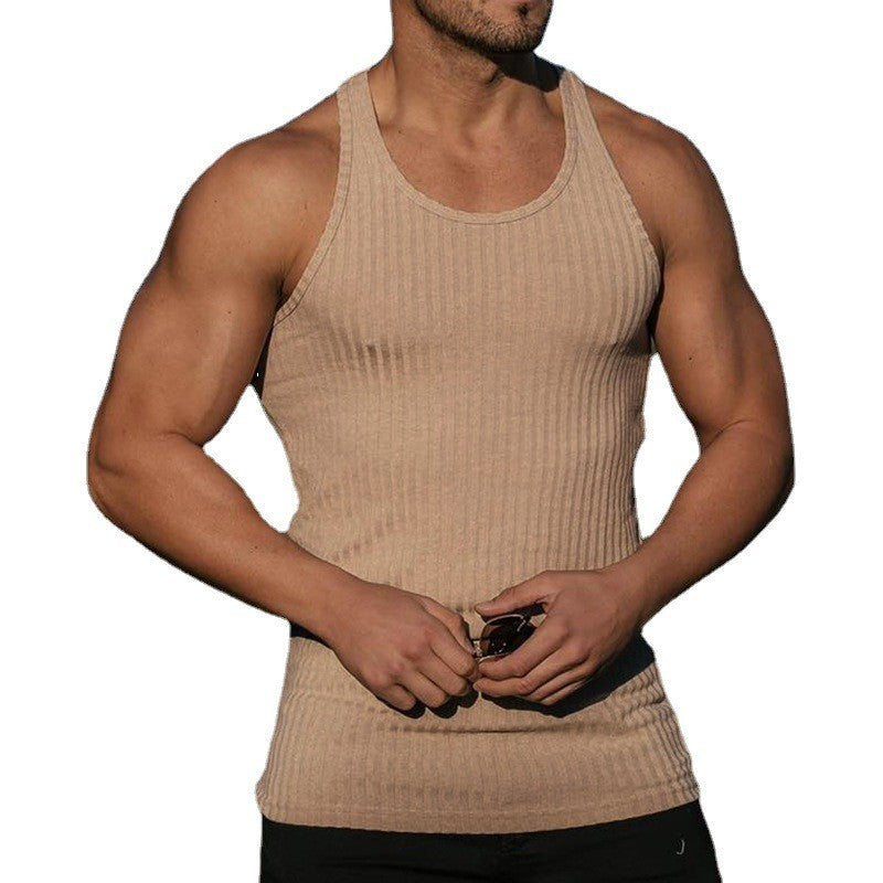 Summer Knitted Fitness Sports Leisure I-shaped Mens Tank Top Fashion Solid Gym Clothing Blusas Tanks Tops Men Clothes T-shirts
