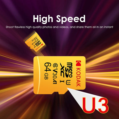 Kodak Micro SD Card Memory Card Class 10 64GB U3 4K High Speed Cartao De Memoria Flash Memory TF Mecard C10 For Card reader