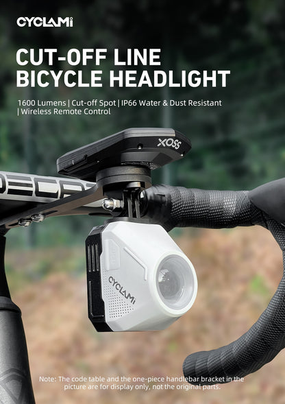 CYCLAMI Hanging Bike Headlight GoPro Ultra Bright Wireless Remote Front Lamp MTB Road High Brightness White CYC 1600 Lumen Light