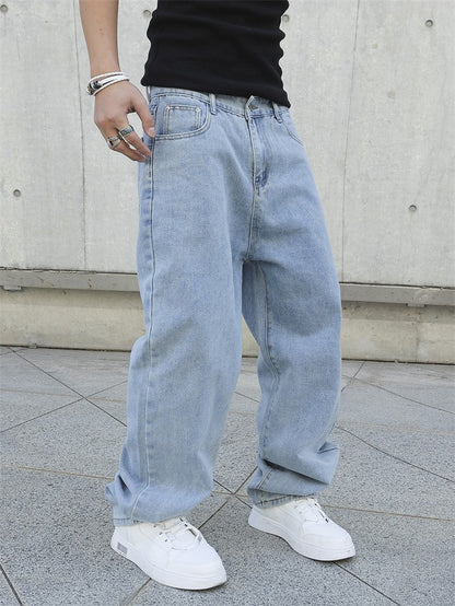 Spring Autumn Men Baggy Jeans Oversize Straight Loose Casual Denim Trousers Solid Color Streetwear Fashion Y2k Wide Leg Pants