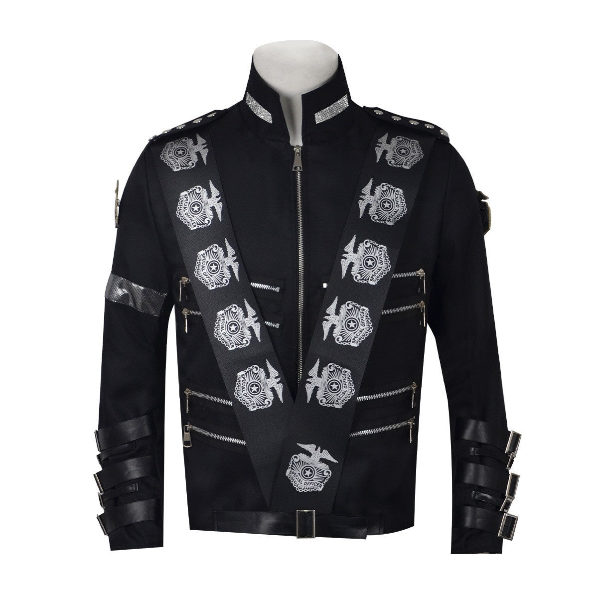 Michael Jackson BAD Tour Cosplay Costume Black Military Jacket Eagle Print Rivet — Unisex Stage Performance Outfit