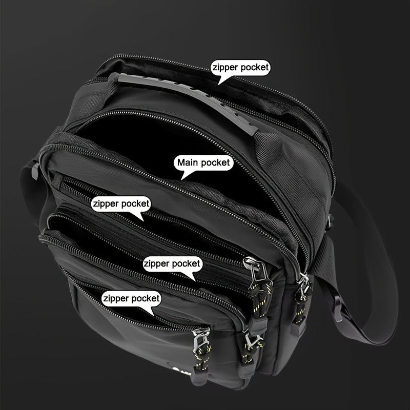Men Multi-layer Shoulder Bag Fashionable Casual Lightweight Nylon Crossbody Bag for Daily Outing Commuting Small Handbag