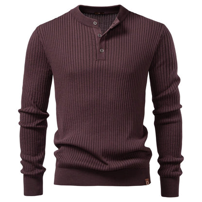 AIOPESON Men's Long Sleeve T-shirt Fall Winter Fashion Knit Slim Fit Polo Sweater Riibed Henry Collar Sweatershirt for Man