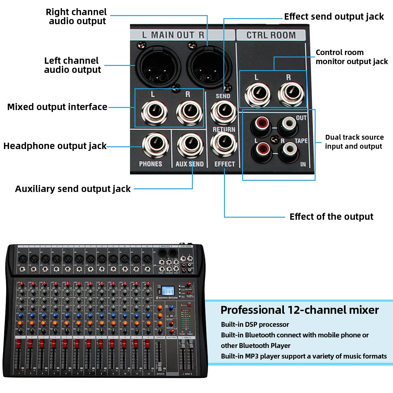 6//8/12 Channel Professional Audio Mixer  Studio Audio Console USB MP3 Input 48v Phantom Power DJ Console
