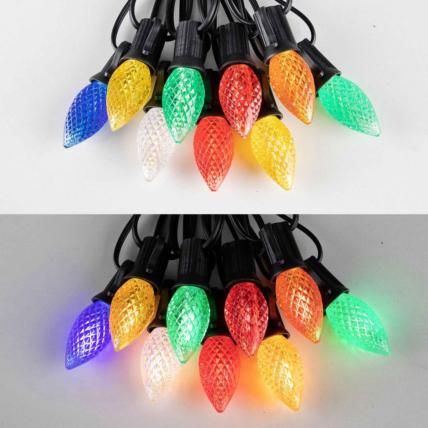 50FT C7 Shatterproof String Lights RGB Dimmable Faceted Strawberry Led Bulbs Connectable Outdoor Fairy Light Party Holiday Decor