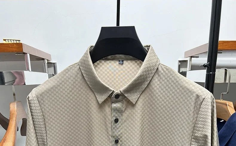 Men's Luxury and Fashionable Waffle Short Sleeve Polo Shirt, Lapel, Ice Silk, Breathable, Casual, Summer, 2024 New, High-End