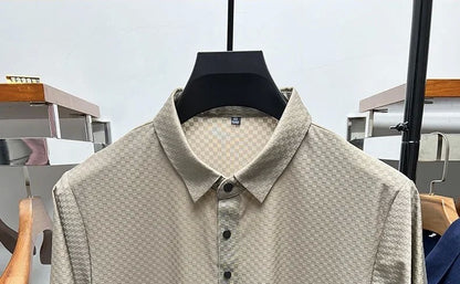 Men's Luxury and Fashionable Waffle Short Sleeve Polo Shirt, Lapel, Ice Silk, Breathable, Casual, Summer, 2024 New, High-End