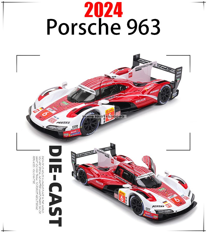 Bburago 1:24 Porsche 963 24 alloy racing car Alloy Luxury Diecast Car Model Toy Collection Gift Multiple styles to choose from