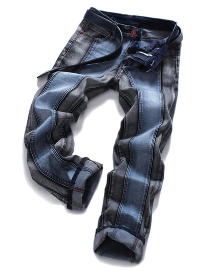 Calça jeans masculina patchwork, cintura média, moda, viagem, festa, versão confortável de elástico