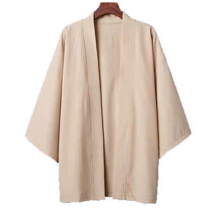 Men's Lightweight Kimono Shirt Seven Sleeve Open Front Cardigan Japanese Style Yukata Bathrobe Samurai Clothing