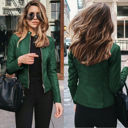 New Women Slim Faux Leather Jacket High Street Classic Moto Biker PU Leater Jacket New Spring Autumn Basic Zipper Coat Outerwear