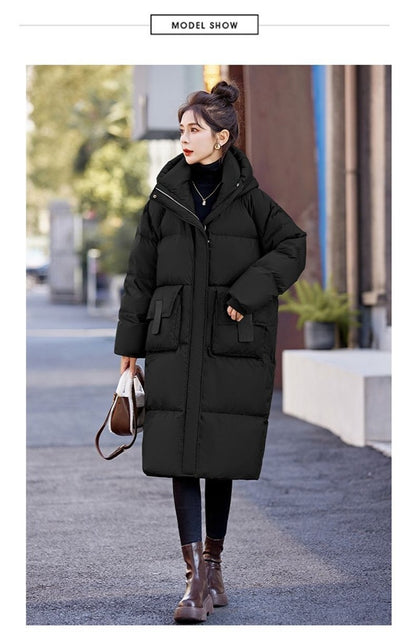Mid to Long Down Jacket Knee Length 2024 Winter New Item Thickened Warm Fashionable Loose Versatile Jacket Women's Solid Color