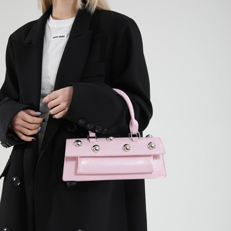 Bolsa de Ombro Pequena Retrô com Rebites de Couro PU LEFTSIDE para Mulheres Tendência 2025 Bolsas de Mão de Luxo Y2K e Bolsas Transversais Femininas