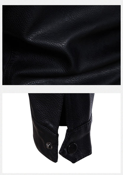 Faux Leather Jacket Men High Quality Casual Motorcycle Windbreaker Stand Collar New Fashion Wool Liner PU Coat Streetwear