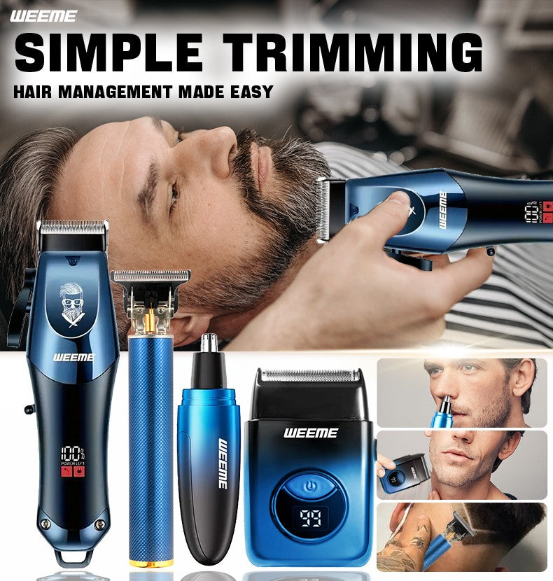 WEEME 4-in-1 Electric Hair Clipper Set for Men - Rechargeable Cordless Hair Trimmer Shaver Kit with Nose Ear Grooming Tools