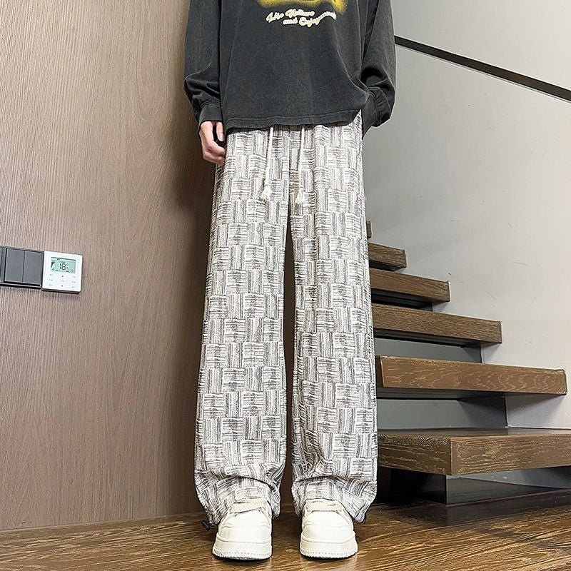 Calça Masculina Reta com Cordão na Cintura Bolsos Elástica Ajuste Casual para Uso Diário Outono Inverno Calça Esportiva Masculina de Alta Qualidade