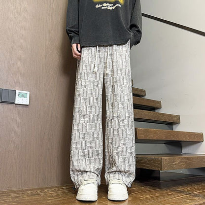 Calça Masculina Reta com Cordão na Cintura Bolsos Elástica Ajuste Casual para Uso Diário Outono Inverno Calça Esportiva Masculina de Alta Qualidade