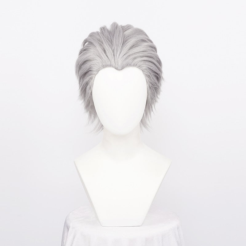 Men's Synthetic Vergil Cosplay Wig Short Silver Grey Slicked-back Hair Heat Resistant Hair Wig + Wig Cap