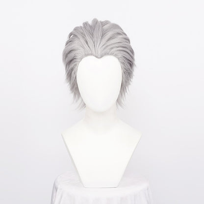 Men's Synthetic Vergil Cosplay Wig Short Silver Grey Slicked-back Hair Heat Resistant Hair Wig + Wig Cap