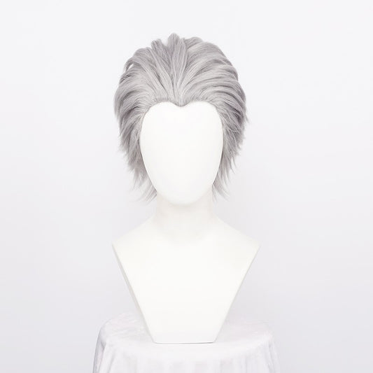 Men's Synthetic Vergil Cosplay Wig Short Silver Grey Slicked-back Hair Heat Resistant Hair Wig + Wig Cap