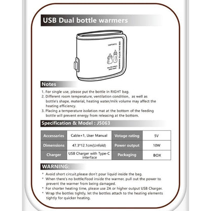 J15U USB Travel Double Bottle Warmer Multifunctional Constant Temperature Cover Case