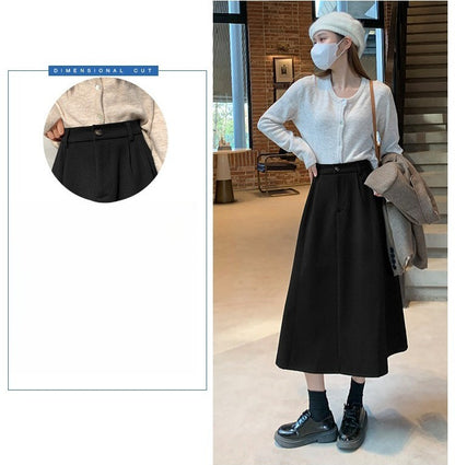 High Waist Plus Size Women Skirt Spring Women Clothing High Waist Hepburn Style Mid-Length A-Line Skirt New Casual Solid Skirts