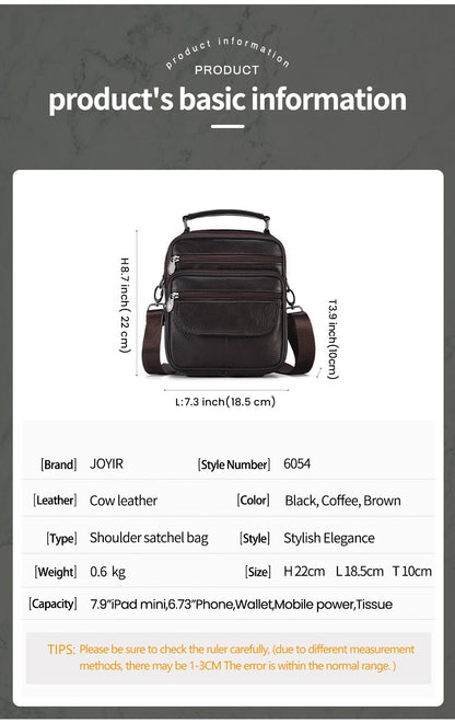 JOYIR Men Genuine Leather Crossbody Bags Messenger Bag for Male Trendy Shoulder Bags Casual Travel Sling Bag Handbags