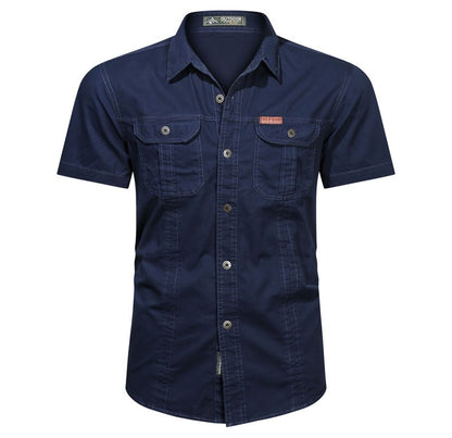 Men's Streetwear Casual Button Down Military Cargo Shirt Short Sleeve Cotton Dress Shirts For Hiking Fishing Golf Polos Shirts