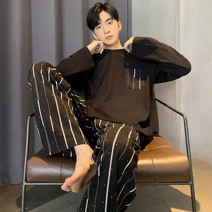 Spring-Autumn New Arrival Men's Pyjamas Long-Sleeved Loungewear Set Autumn-Winter Youth & Middle-Aged Lightweight Pyjama Set