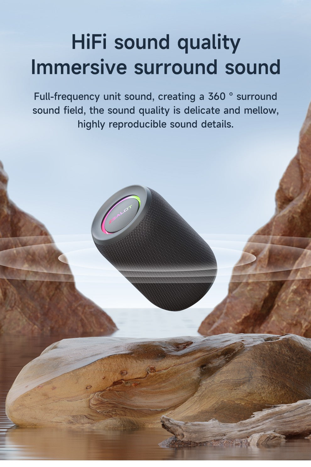 ZEALOT-S32PRO 15W Portable Bluetooth 5.2 Speaker Outdoor Waterproof Wireless TWS Mini Column Box Speaker Outdoor TF Card