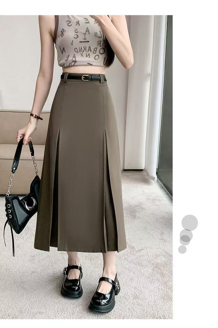 plus Size Suit Skirt Women Summer New Elastic High Waist Slim A-Line Skirt Belly Cover Pleated Skirt Korean Sle Casual Wear