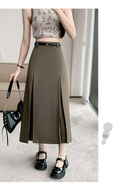 plus Size Suit Skirt Women Summer New Elastic High Waist Slim A-Line Skirt Belly Cover Pleated Skirt Korean Sle Casual Wear