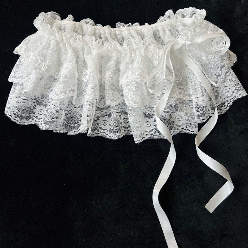 2025 Korean Ins Unique Lace Layered Gauze Skirts Lace Trim A-Line Short Cloth Mini Waist Skirts Harajuku Girl's White Skirts Y2K